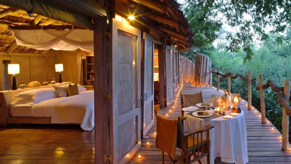 a table set up on a deck