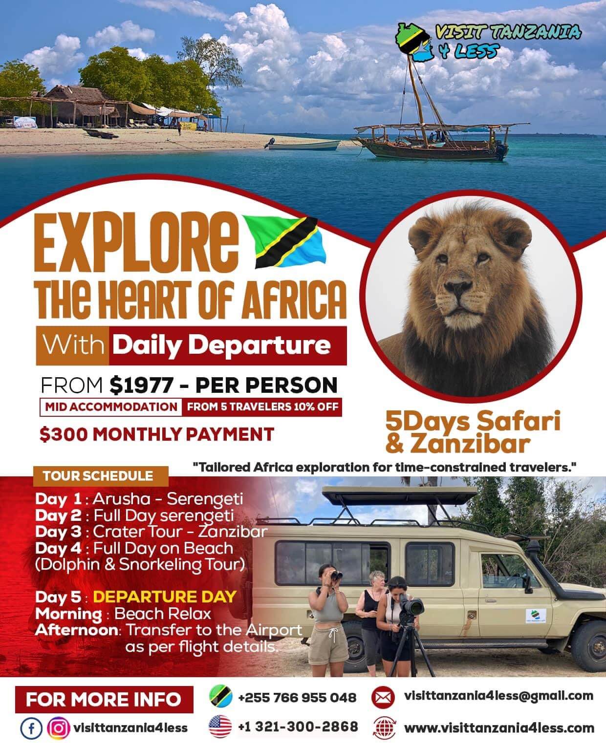 Explore the Heart of Africa: A 5-Day Safari and Zanzibar Adventure